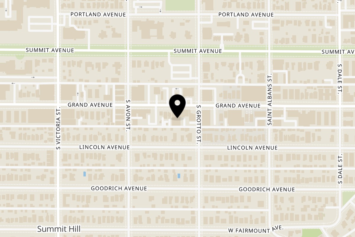 Map showing the location of India House on 758 Grand Ave in St Paul
